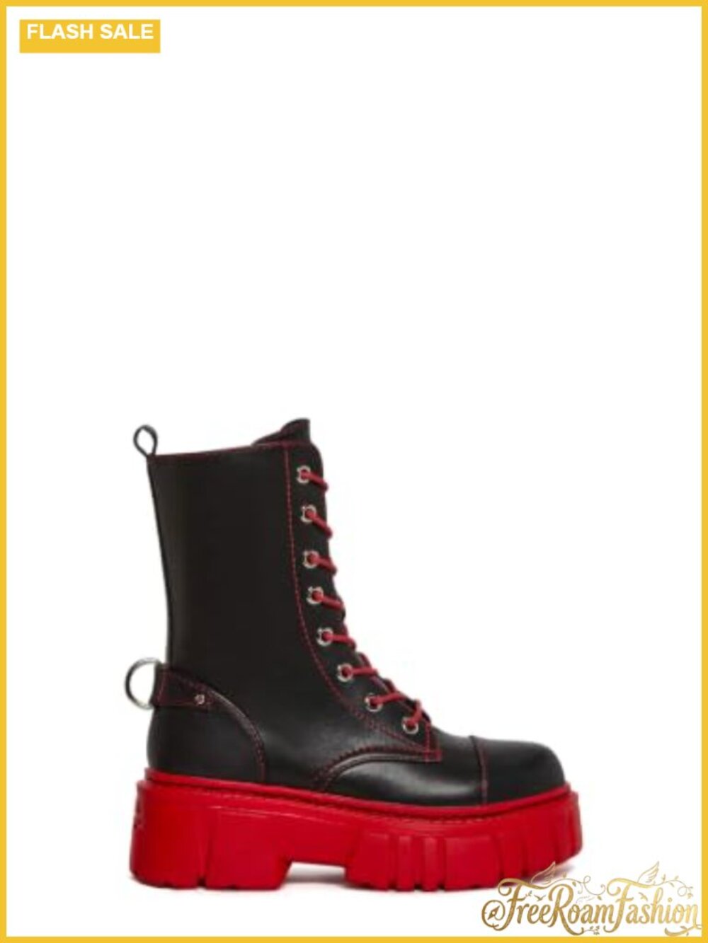 Mismatched Combat Boots Vegan Leather Platform Lace-Up Mid-Calf Boots